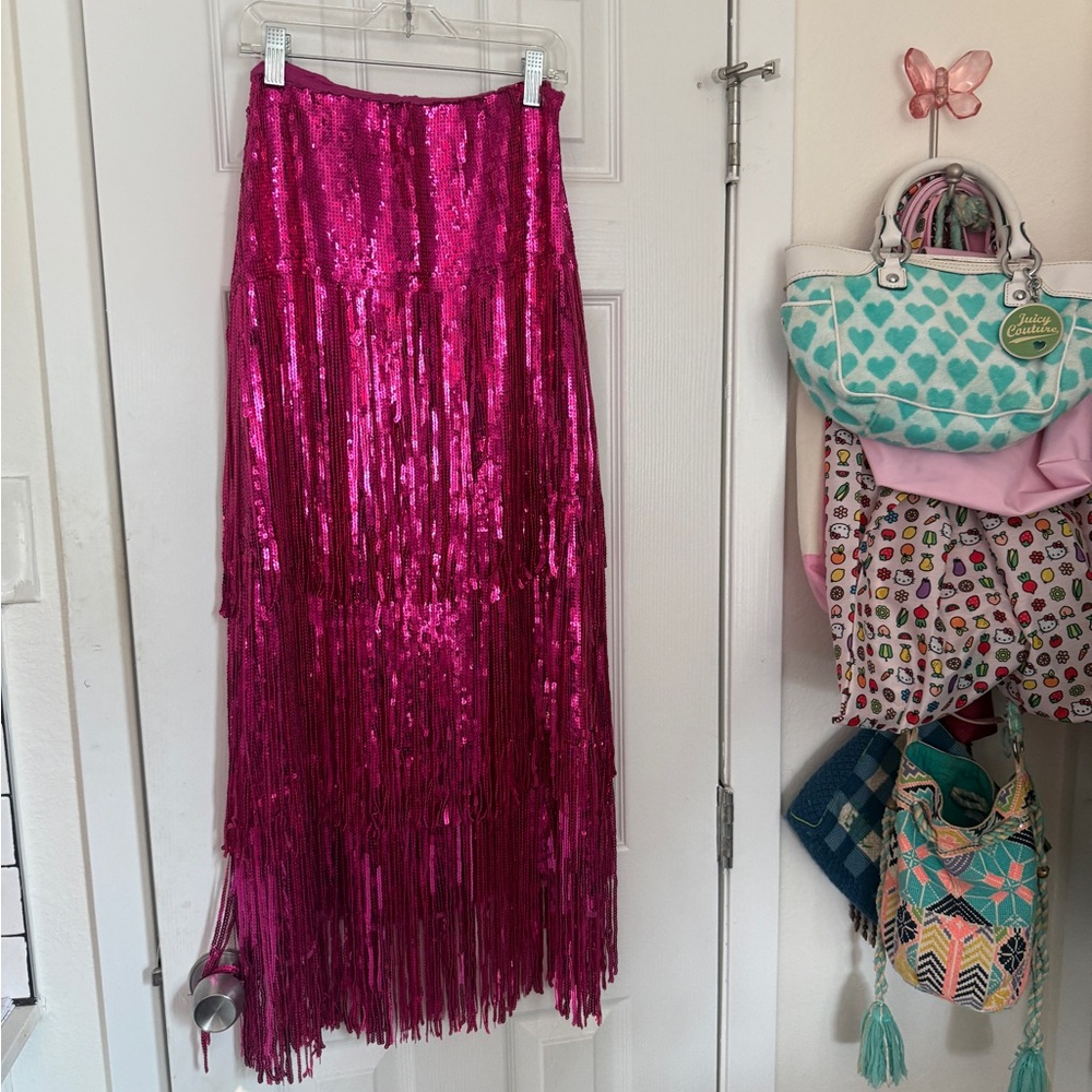 Anthropologie Fuchsia Sequin Maxi Skirt